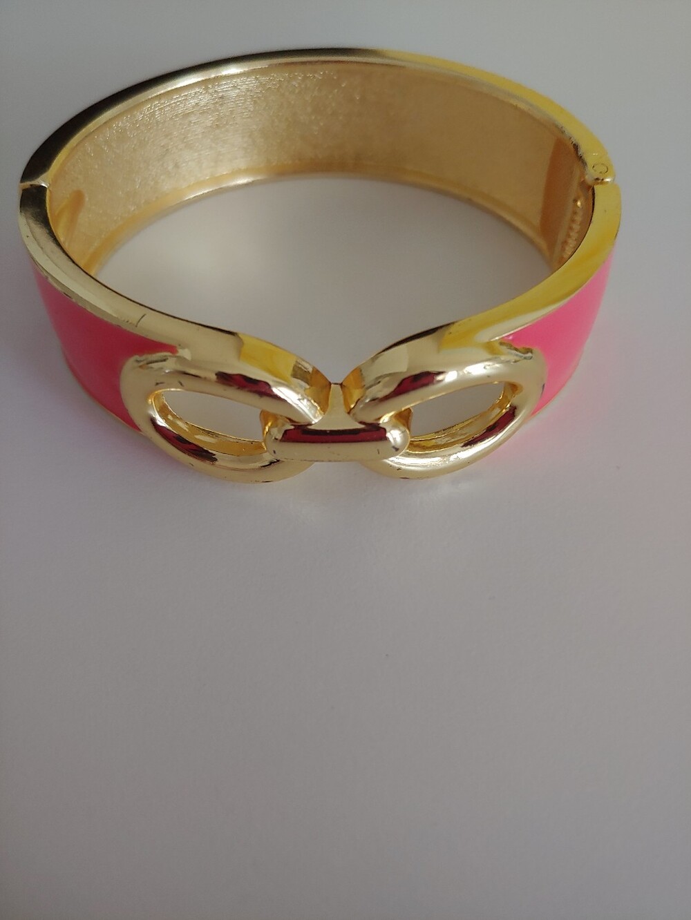 Gold-Tone Infinity Clip Enamel Bangle Bracelet in Hot Pink